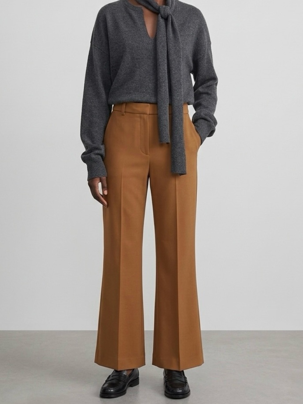 COS High Waisted Camel Brown Wool Flared Trousers Pants Size 6 NWOT